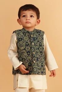 Arth Indigo Ajrakh Print Cotton Nehru Jacket image 1