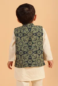 Arth Indigo Ajrakh Print Cotton Nehru Jacket image 3