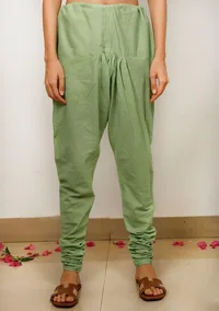 Set of 3: Mint Green plain strapped Gathered Cotton Kurta with Kota Dupatta and Cotton Solid Churidar image 5