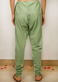 Set of 3: Mint Green plain strapped Gathered Cotton Kurta with Kota Dupatta and Cotton Solid Churidar image 6