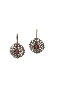 Ruby Blossom: Designer Oxidized German Silver Flower Dangle Earrings image 2