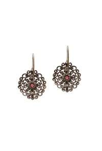 Ruby Blossom: Designer Oxidized German Silver Flower Dangle Earrings image 3