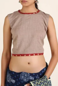 Light Lilac Padded Cotton Slub Blouse With Keyhole Back image 1