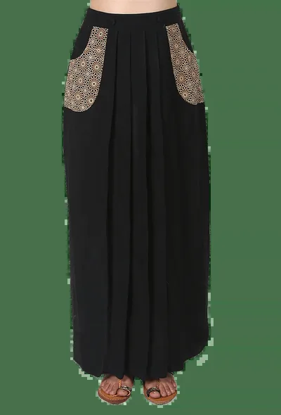 Black Pure Cotton Pleated Ajrakh Skirt