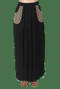 Black Pure Cotton Pleated Ajrakh Skirt image 1