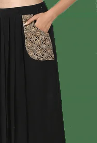Black Pure Cotton Pleated Ajrakh Skirt image 4