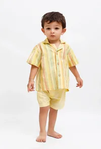 Set Of 2: Yellow Striped Shirt and Yellow shorts image 1