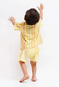 Set Of 2: Yellow Striped Shirt and Yellow shorts image 3