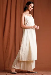 Set of 2: Off White Slip Cotton Kurta with Palazzo image 3