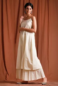 Set of 2: Off White Slip Cotton Kurta with Palazzo image 4