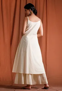 Set of 2: Off White Slip Cotton Kurta with Palazzo image 5