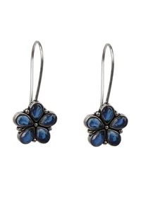 Blue Kundan Floral Drop Hook Earrings image 3