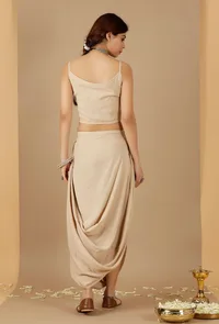 Set Of 2: Beige Plain Crop Top & Drape Skirt image 5