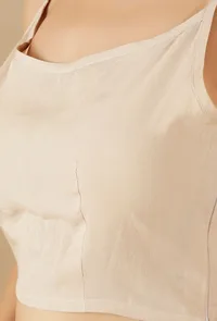 Set Of 2: Beige Plain Crop Top & Drape Skirt image 6