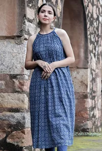 Druti Indigo Printed Flared Kurta Dress image 1