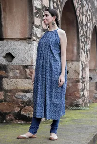 Druti Indigo Printed Flared Kurta Dress image 2