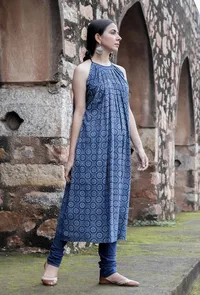 Druti Indigo Printed Flared Kurta Dress image 3