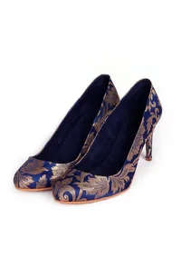 Blue Brocade Pencil Heel Pumps image 2