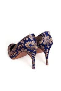 Blue Brocade Pencil Heel Pumps image 5