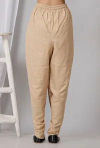 Set of 2: Brown Cotton Khadi Collar Kurta with Dhoti image 5