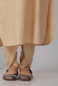 Set of 2: Brown Cotton Khadi Collar Kurta with Dhoti image 6