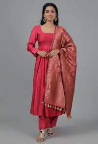 Burnt Coral Chanderi Brocade Dupatta image 2