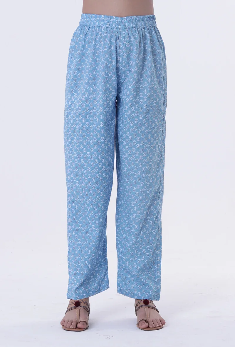 Blue & White Cotton Block Printed Pant
