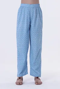 Blue & White Cotton Block Printed Pant image 1