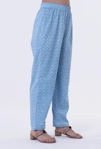 Blue & White Cotton Block Printed Pant image 2
