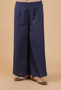 Set Of 2:Bhakti Indigo Jaal Print Pleated Kurta Dress & Palazzo Pants image 3