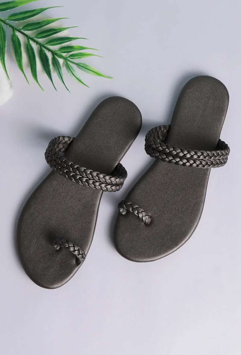 Steel grey Knotted Cruelty Free Leather Sandals