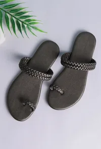 Steel grey Knotted Cruelty Free Leather Sandals image 1