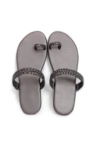 Steel grey Knotted Cruelty Free Leather Sandals image 2