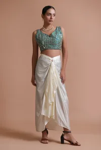 Light Green Color Raw Silk Mirror Work Blouse image 2