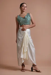 Light Green Color Raw Silk Mirror Work Blouse image 3