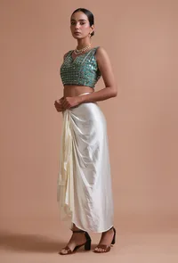 Light Green Color Raw Silk Mirror Work Blouse image 5