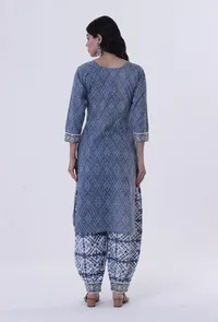 Blue & White Block Printed Cotton Kurta image 3