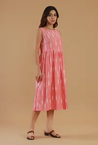 Pink Ikat Sleeveless Cotton Midi Dress image 2