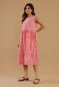 Pink Ikat Sleeveless Cotton Midi Dress image 3