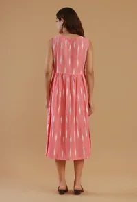 Pink Ikat Sleeveless Cotton Midi Dress image 4