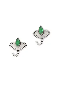 Elephant with Green Stone Brass Earrings image 2