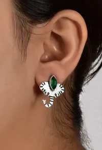 Elephant with Green Stone Brass Earrings image 5