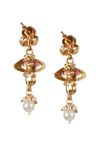 Svarnika Temple Heritage Kemp Necklace Set with Pearls image 5