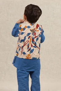 Daven Beige Cream Kalamkari Printed Cotton Nehru Jacket image 3