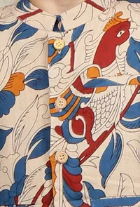 Daven Beige Cream Kalamkari Printed Cotton Nehru Jacket image 4