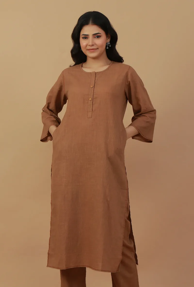 Coffee Brown Straight Cotton Kurta