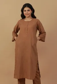 Coffee Brown Straight Cotton Kurta image 1