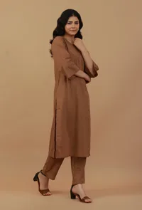 Coffee Brown Straight Cotton Kurta image 2