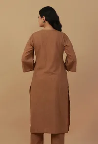 Coffee Brown Straight Cotton Kurta image 4