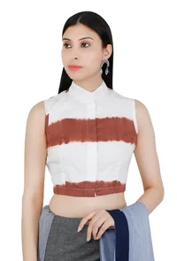 Brown-White Cotton Tie Dye Blouse image 1